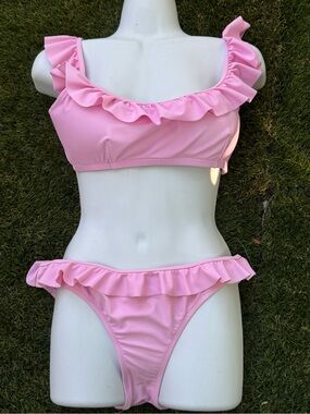 J. Crew Light Pink Bikini Top with Ruffle Trim
